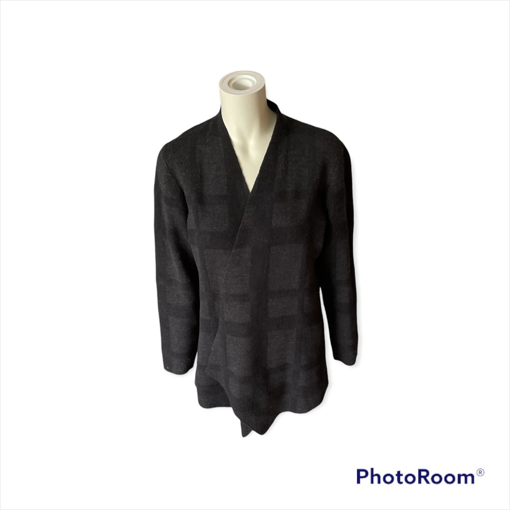 Eileen Fisher Merino Wool Windowpane Open Front Cardigan-jacket